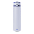 Soft pale blue-gray bottle with royal blue bands at top rim and middle section, featuring two-tone design accent.